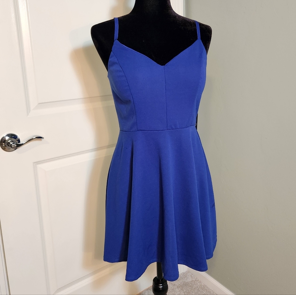 Chic Royal Blue Spaghetti Strap Mini Dress - As U Wish Brand.